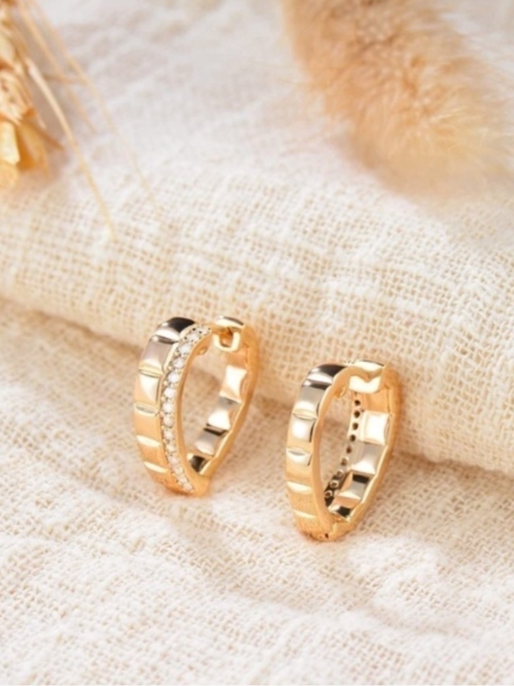 14k Gold Plated Heart Cubic Zirconia Hoop Earrings